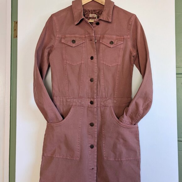 Faherty Jean Jacket Shirt Dress Organic Cotton Brownie Pink Button Casual XS NWT - Picture 5 of 16